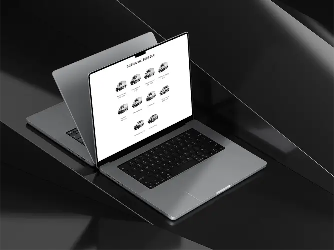 Widok na laptopa z prezentacją produktów na ekranie, ilustrujący ofertę AMETI na zaawansowane i skuteczne sklepy internetowe e-commerce.